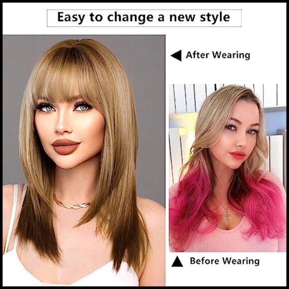 Synthetic Heat Resistant Layered Wig with Bangs Shoulder Length Natural Look main image 4